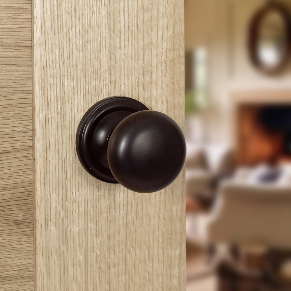 Quality image of Old English Harrogate Solid Brass Mushroom Mortice Knob on Concealed Fix Rose - Urban Dark Bronze | Sku. oe58mmkudb | available from Trade Door Handles.