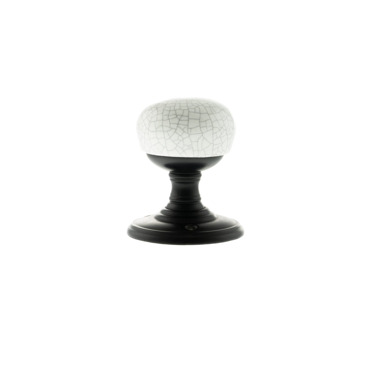 Quality image of Old English Skipton Porcelain White Crackle Door Knob on Face Fix Rose - Matt Black | Sku. oe59cmkwhmb | available from Trade Door Handles.