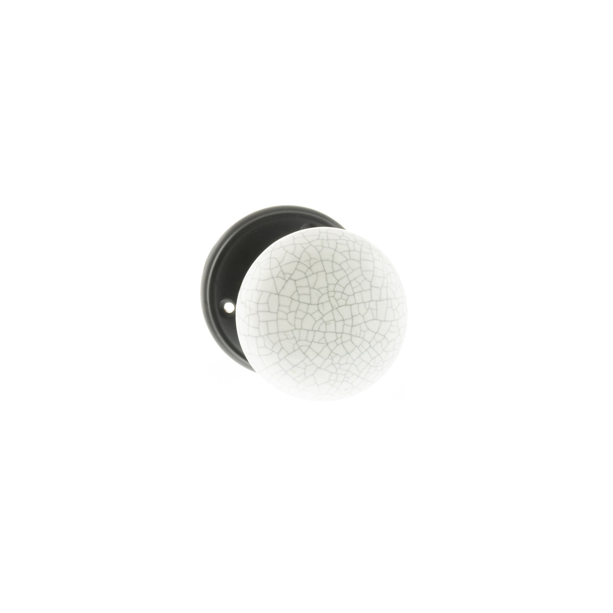 Quality image of Old English Skipton Porcelain White Crackle Door Knob on Face Fix Rose - Matt Black | Sku. oe59cmkwhmb | available from Trade Door Handles.