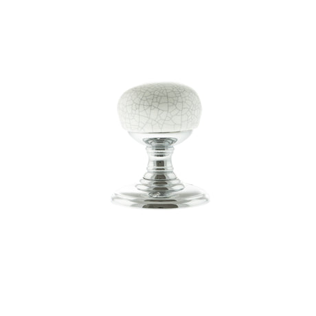 Quality image of Old English Skipton Porcelain White Crackle Door Knob on Face Fix Rose - Polished Chrome | Sku. oe59cmkwhpc | available from Trade Door Handles.