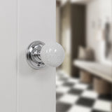 Quality image of Old English Skipton Porcelain White Crackle Door Knob on Face Fix Rose - Polished Chrome | Sku. oe59cmkwhpc | available from Trade Door Handles.