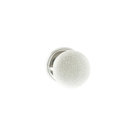 Quality image of Old English Skipton Porcelain White Crackle Door Knob on Face Fix Rose - Polished Chrome | Sku. oe59cmkwhpc | available from Trade Door Handles.