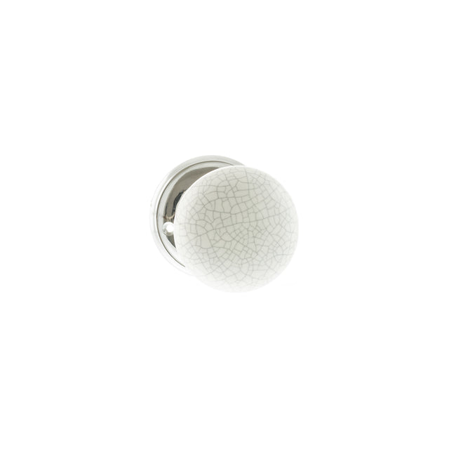 Quality image of Old English Skipton Porcelain White Crackle Door Knob on Face Fix Rose - Polished Chrome | Sku. oe59cmkwhpc | available from Trade Door Handles.