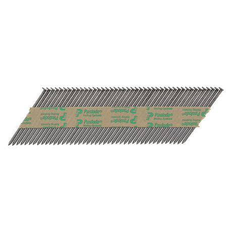 This is an image of Paslode IM350+ Nails & Fuel Cells Trade Pack - Ring Shank - Bright - 141208 2.8 x 63mm/3CFC (3300 PCS Box) PAS141208