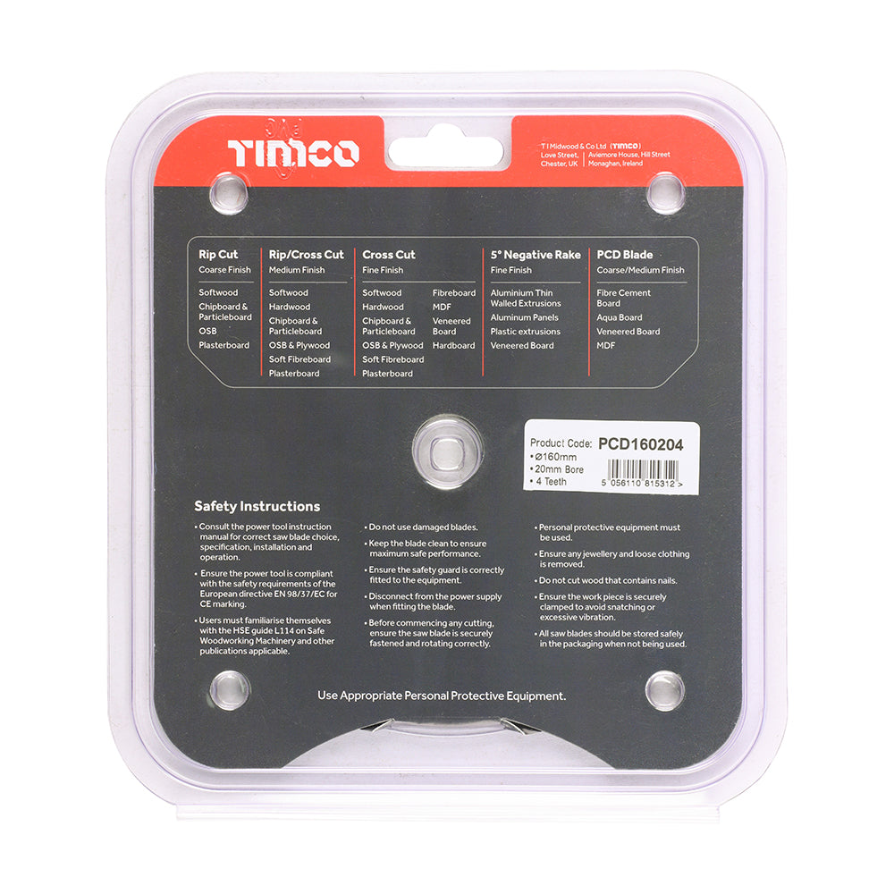 This is an image of Timco - PCD Fibre Cement Saw Blade 160 x 20 x 4T (1 Each Clamshell) PCD160204