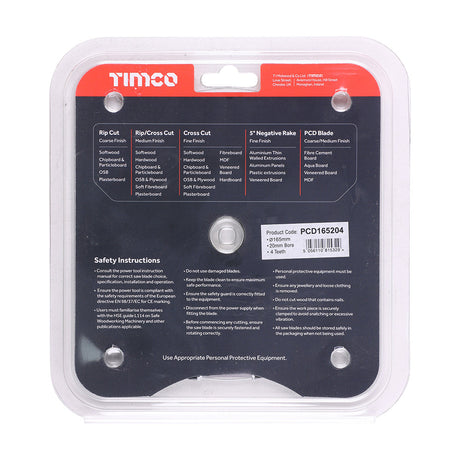 This is an image of Timco - PCD Fibre Cement Saw Blade 165 x 20 x 4T (1 Each Clamshell) PCD165204