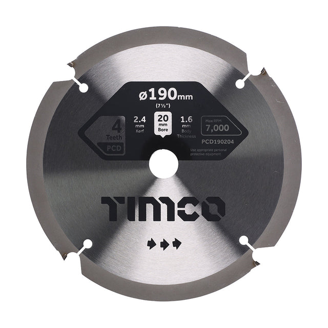 This is an image of Timco - PCD Fibre Cement Saw Blade 190 x 20 x 4T (1 Each Clamshell) PCD190204