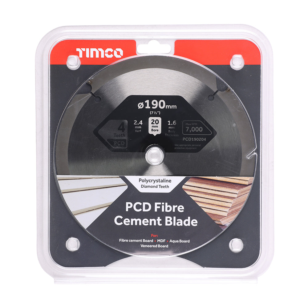 This is an image of Timco - PCD Fibre Cement Saw Blade 190 x 20 x 4T (1 Each Clamshell) PCD190204