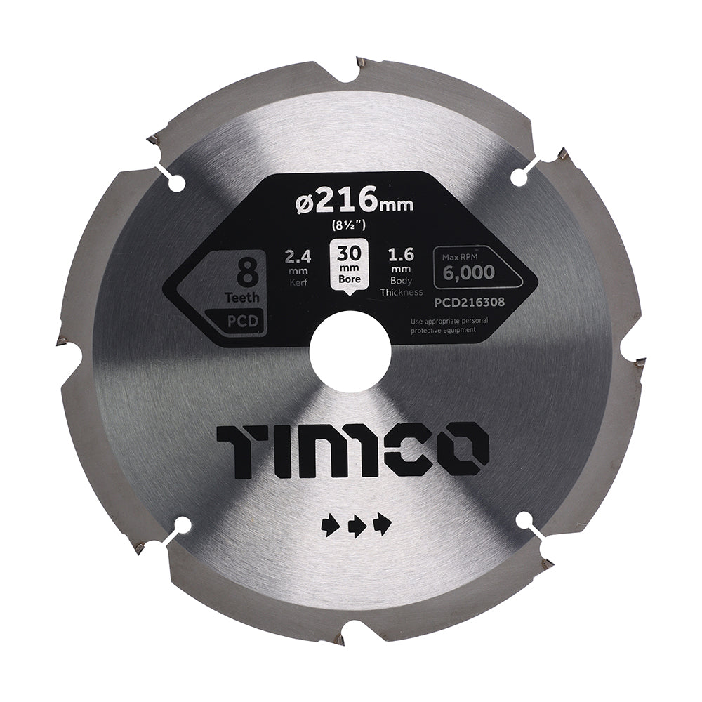 This is an image of Timco - PCD Fibre Cement Saw Blade 216 x 30 x 8T (1 Each Clamshell) PCD216308