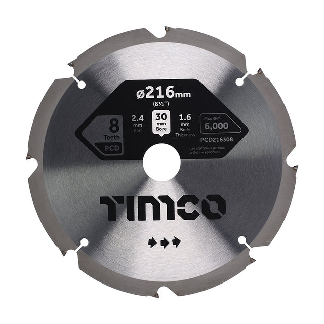 This is an image of Timco - PCD Fibre Cement Saw Blade 216 x 30 x 8T (1 Each Clamshell) PCD216308