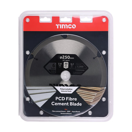 This is an image of Timco - PCD Fibre Cement Saw Blade 250 x 30 x 6T (1 Each Clamshell) PCD250306