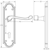 Technical drawing of of Frelan - Turnberry Suite Door Handle on \Bathroom Plate Pewter Sku. PEW300B