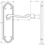 Technical drawing of of Frelan - Turnberry Suite Door Handle on Latchplate Pewter Sku. PEW301