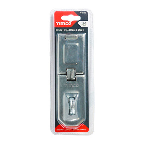 This is an image of Timco - Single Hinged Hasp & Staple - Zinc 160mm (1 Each Blister Pack) PHS160