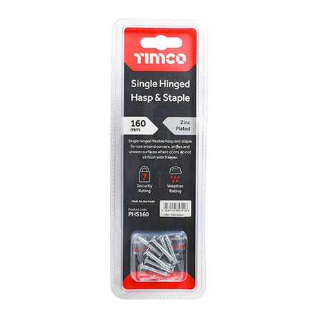 This is an image of Timco - Single Hinged Hasp & Staple - Zinc 160mm (1 Each Blister Pack) PHS160