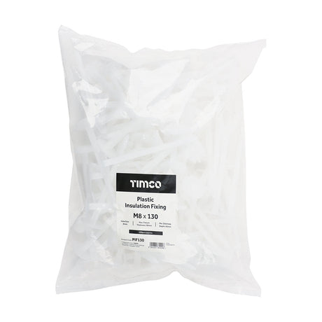 This is an image of Timco - Plastic Insulation Fixings - White 8.0 x 130mm - (100 PCS Bag) PIF130