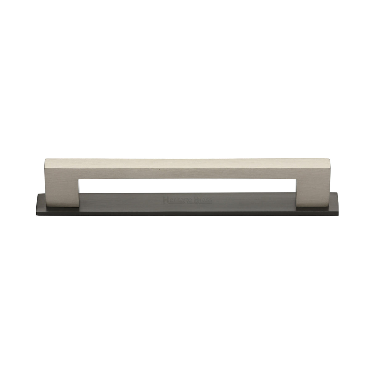 High quality image of the Heritage Brass Cabinet Pull Metro Design with Plate 128mm CTC Matt Bronze/Satin Nickel Finish | Sku. pl0337-128-bsn | Discounted prices available from Trade Door Handles