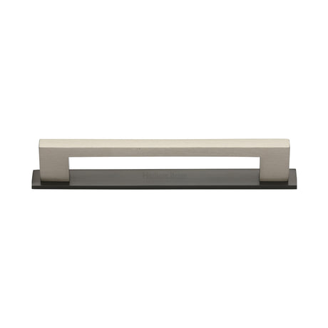 High quality image of the Heritage Brass Cabinet Pull Metro Design with Plate 128mm CTC Matt Bronze/Satin Nickel Finish | Sku. pl0337-128-bsn | Discounted prices available from Trade Door Handles