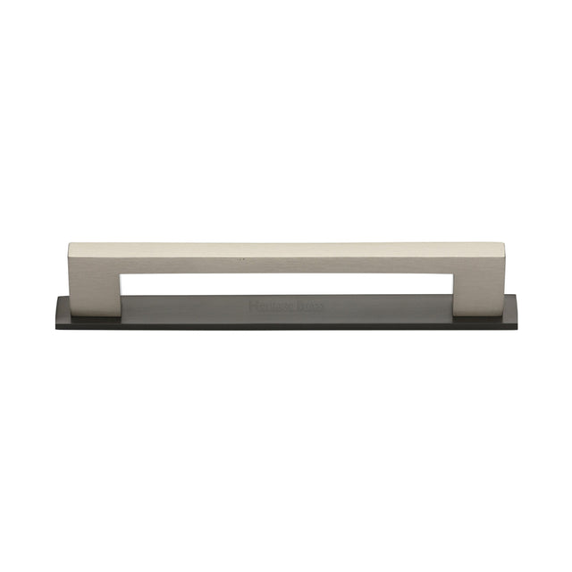 High quality image of the Heritage Brass Cabinet Pull Metro Design with Plate 128mm CTC Matt Bronze/Satin Nickel Finish | Sku. pl0337-128-bsn | Discounted prices available from Trade Door Handles