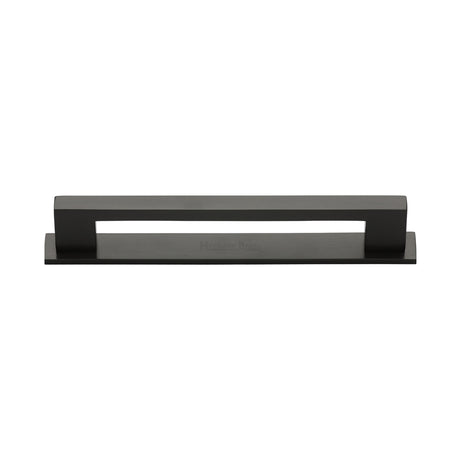High quality image of the Heritage Brass Cabinet Pull Metro Design with Plate 128mm CTC Matt Bronze Finish | Sku. pl0337-128-mb | Discounted prices available from Trade Door Handles
