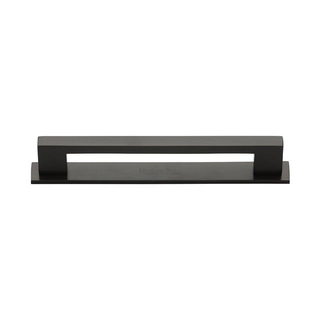 High quality image of the Heritage Brass Cabinet Pull Metro Design with Plate 128mm CTC Matt Bronze Finish | Sku. pl0337-128-mb | Discounted prices available from Trade Door Handles