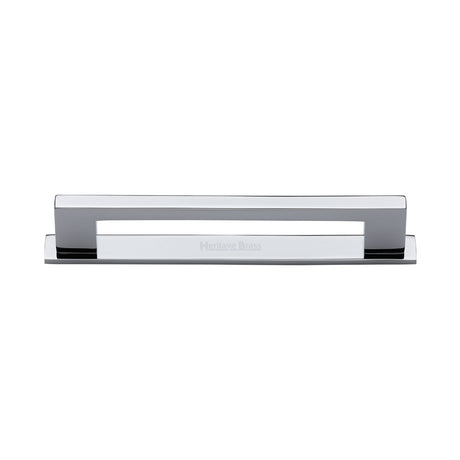 High quality image of the Heritage Brass Cabinet Pull Metro Design with Plate 128mm CTC Polished Chrome Finish | Sku. pl0337-128-pc | Discounted prices available from Trade Door Handles
