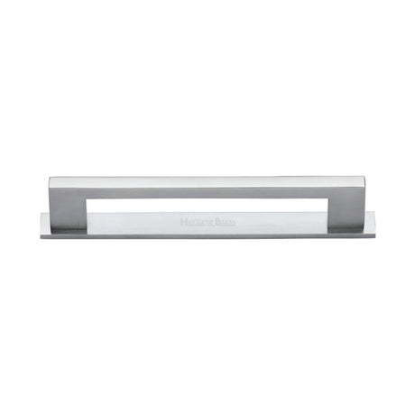 High quality image of the Heritage Brass Cabinet Pull Metro Design with Plate 128mm CTC Satin Chrome Finish | Sku. pl0337-128-sc | Discounted prices available from Trade Door Handles