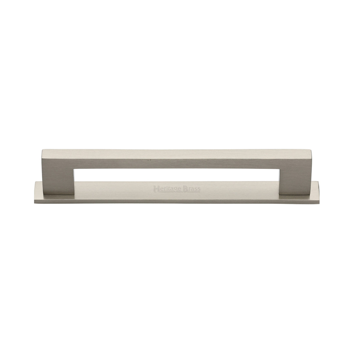 High quality image of the Heritage Brass Cabinet Pull Metro Design with Plate 128mm CTC Satin Nickel Finish | Sku. pl0337-128-sn | Discounted prices available from Trade Door Handles