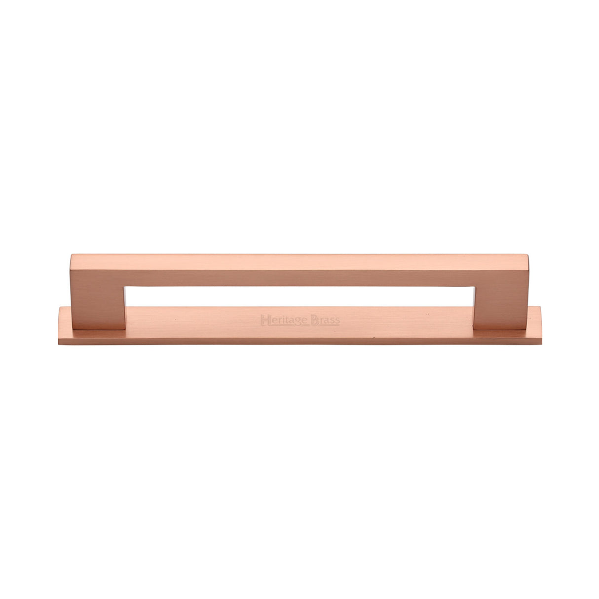 High quality image of the Heritage Brass Cabinet Pull Metro Design with Plate 128mm CTC Satin Rose Gold Finish | Sku. pl0337-128-srg | Discounted prices available from Trade Door Handles