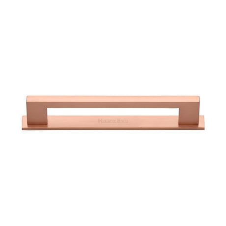 High quality image of the Heritage Brass Cabinet Pull Metro Design with Plate 128mm CTC Satin Rose Gold Finish | Sku. pl0337-128-srg | Discounted prices available from Trade Door Handles