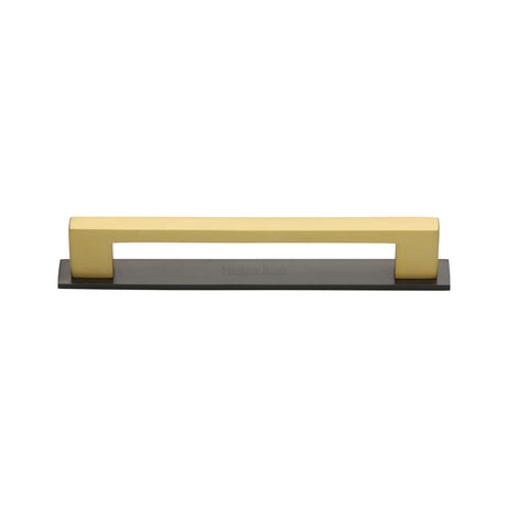 High quality image of the Heritage Brass Cabinet Pull Metro Design with Plate 96mm CTC Matt Bronze/Satin Brass Finish | Sku. pl0337-96-bsb | Discounted prices available from Trade Door Handles