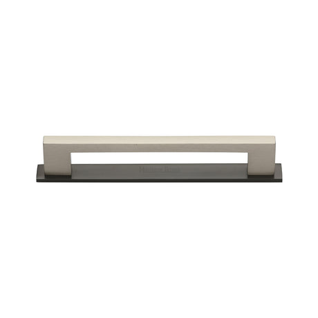 High quality image of the Heritage Brass Cabinet Pull Metro Design with Plate 96mm CTC Matt Bronze/Satin Nickel Finish | Sku. pl0337-96-bsn | Discounted prices available from Trade Door Handles