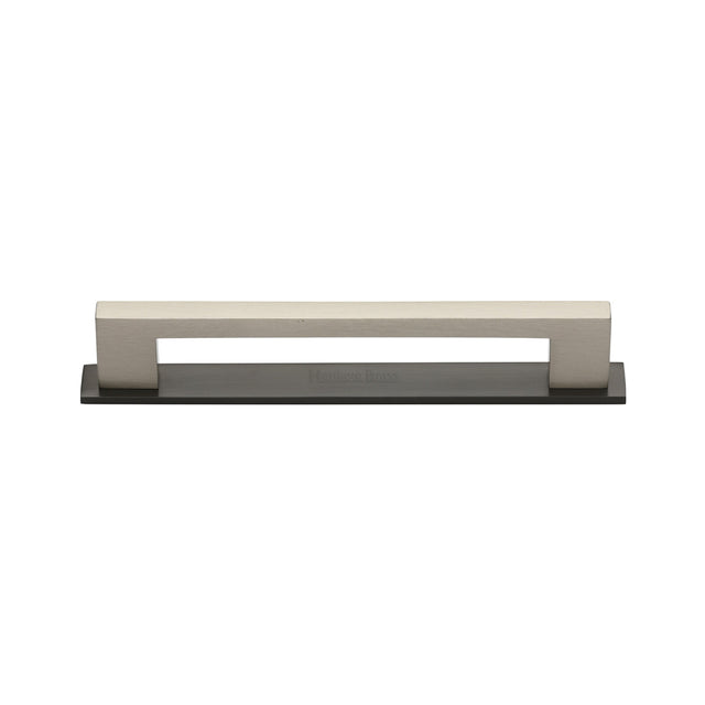 High quality image of the Heritage Brass Cabinet Pull Metro Design with Plate 96mm CTC Matt Bronze/Satin Nickel Finish | Sku. pl0337-96-bsn | Discounted prices available from Trade Door Handles