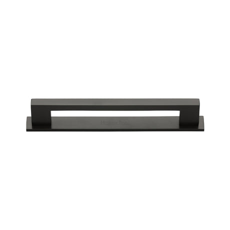 High quality image of the Heritage Brass Cabinet Pull Metro Design with Plate 96mm CTC Matt Bronze Finish | Sku. pl0337-96-mb | Discounted prices available from Trade Door Handles