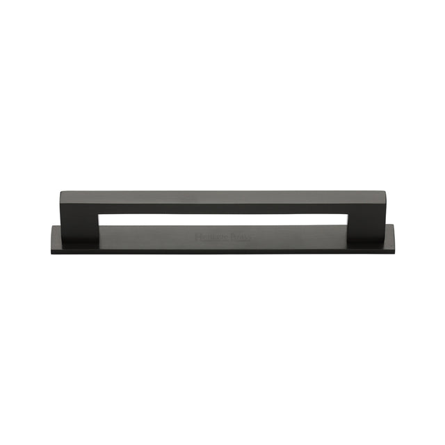 High quality image of the Heritage Brass Cabinet Pull Metro Design with Plate 96mm CTC Matt Bronze Finish | Sku. pl0337-96-mb | Discounted prices available from Trade Door Handles