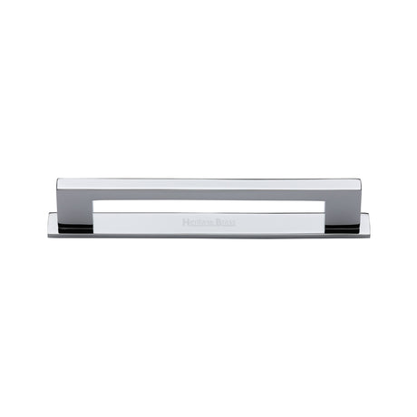 High quality image of the Heritage Brass Cabinet Pull Metro Design with Plate 96mm CTC Polished Chrome Finish | Sku. pl0337-96-pc | Discounted prices available from Trade Door Handles