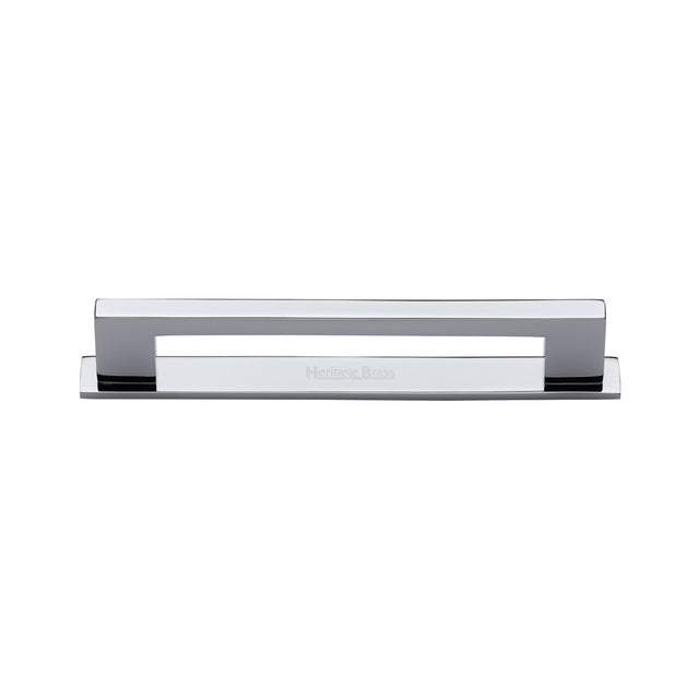 High quality image of the Heritage Brass Cabinet Pull Metro Design with Plate 96mm CTC Polished Chrome Finish | Sku. pl0337-96-pc | Discounted prices available from Trade Door Handles