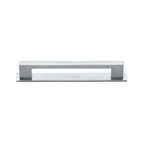 High quality image of the Heritage Brass Cabinet Pull Metro Design with Plate 96mm CTC Satin Chrome Finish | Sku. pl0337-96-sc | Discounted prices available from Trade Door Handles