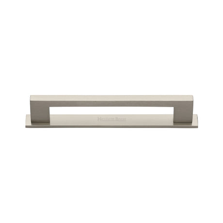 High quality image of the Heritage Brass Cabinet Pull Metro Design with Plate 96mm CTC Satin Nickel Finish | Sku. pl0337-96-sn | Discounted prices available from Trade Door Handles