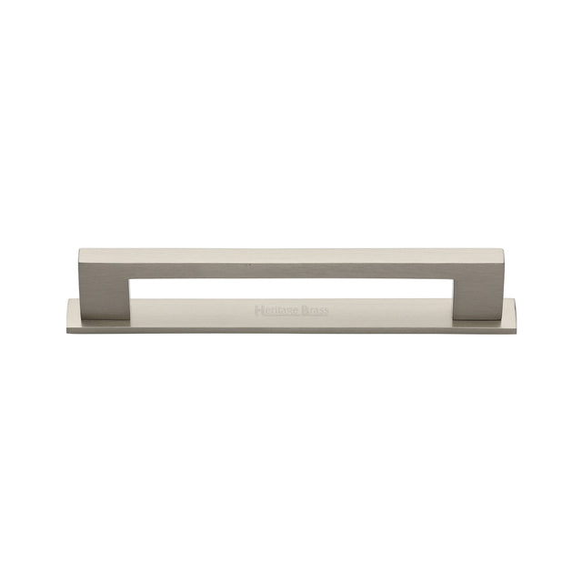 High quality image of the Heritage Brass Cabinet Pull Metro Design with Plate 96mm CTC Satin Nickel Finish | Sku. pl0337-96-sn | Discounted prices available from Trade Door Handles