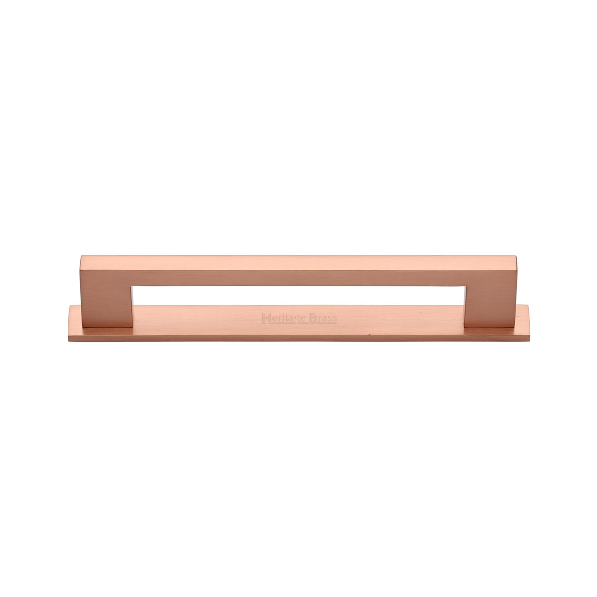 High quality image of the Heritage Brass Cabinet Pull Metro Design with Plate 96mm CTC Satin Rose Gold Finish | Sku. pl0337-96-srg | Discounted prices available from Trade Door Handles