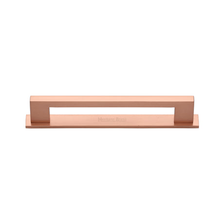 High quality image of the Heritage Brass Cabinet Pull Metro Design with Plate 96mm CTC Satin Rose Gold Finish | Sku. pl0337-96-srg | Discounted prices available from Trade Door Handles