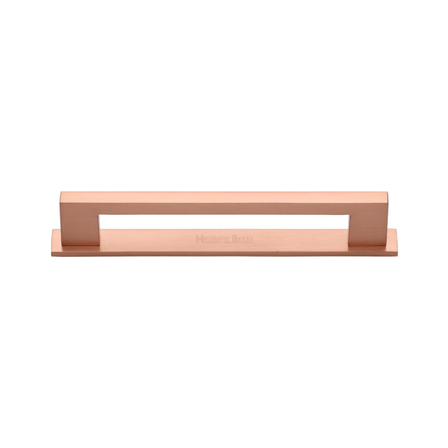 High quality image of the Heritage Brass Cabinet Pull Metro Design with Plate 96mm CTC Satin Rose Gold Finish | Sku. pl0337-96-srg | Discounted prices available from Trade Door Handles