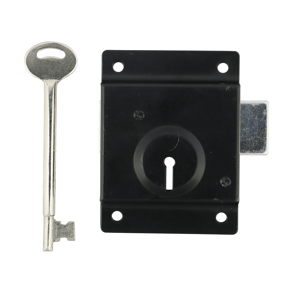 This is an image of Timco - Press Lock with Extra Long Keys - Epoxy Black 3" (1 Each Bag) PL3LKB