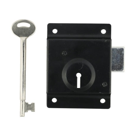 This is an image of Timco - Press Lock with Extra Long Keys - Epoxy Black 3" (1 Each Bag) PL3LKB