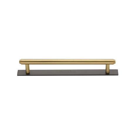 High quality image of the Heritage Brass Cabinet Pull Step Design with Plate 128mm CTC Matt Bronze/Satin Brass Finish | Sku. pl4410-128-bsb | Discounted prices available from Trade Door Handles