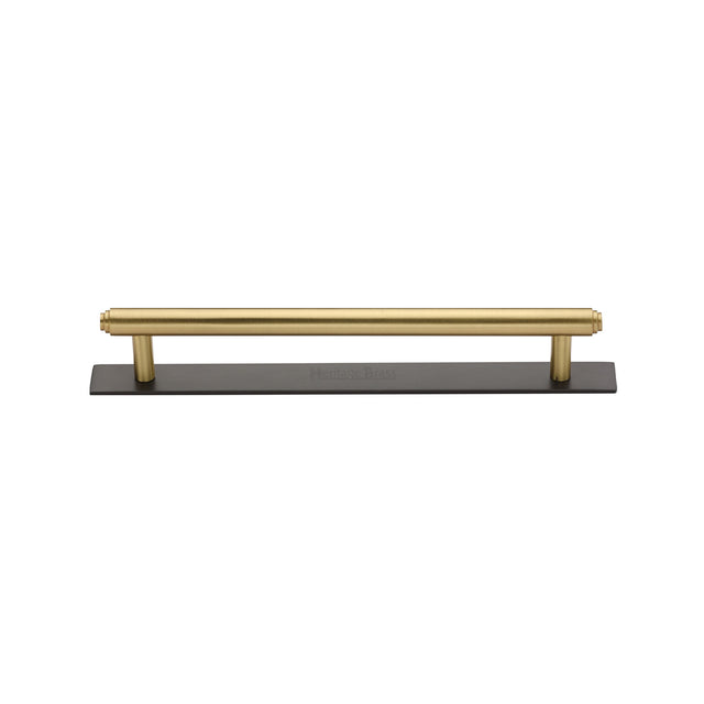 High quality image of the Heritage Brass Cabinet Pull Step Design with Plate 128mm CTC Matt Bronze/Satin Brass Finish | Sku. pl4410-128-bsb | Discounted prices available from Trade Door Handles