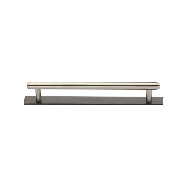 High quality image of the Heritage Brass Cabinet Pull Step Design with Plate 128mm CTC Matt Bronze/Satin Nickel Finish | Sku. pl4410-128-bsn | Discounted prices available from Trade Door Handles