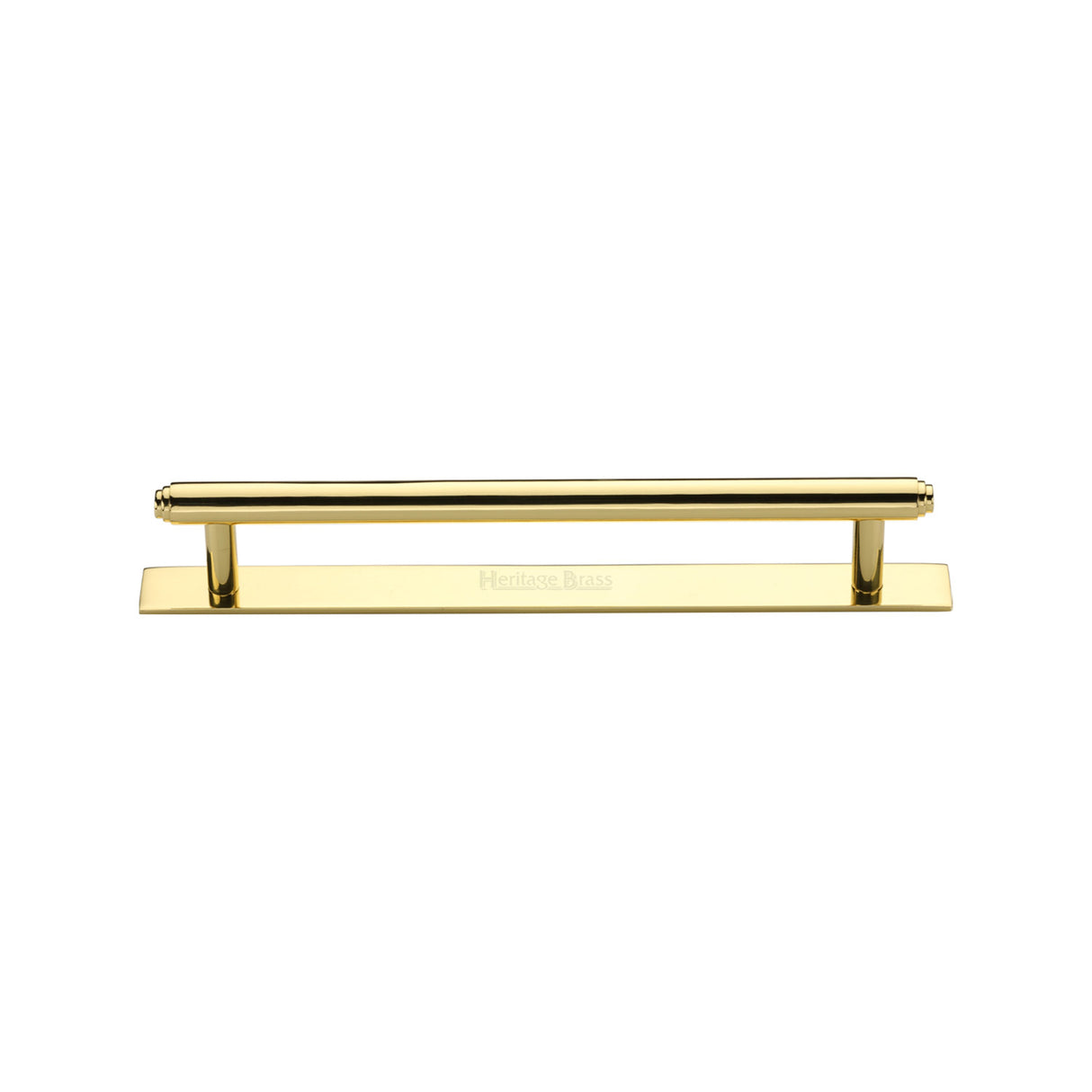 High quality image of the Heritage Brass Cabinet Pull Step Design with Plate 128mm CTC Polished Brass Finish | Sku. pl4410-128-pb | Discounted prices available from Trade Door Handles