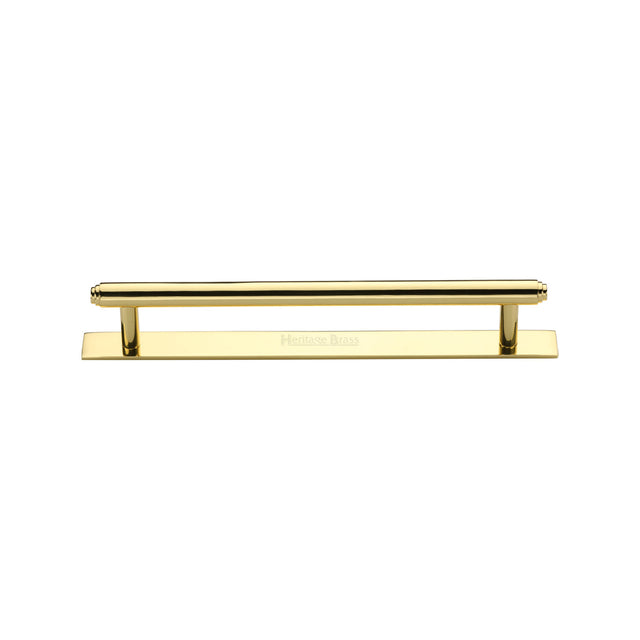 High quality image of the Heritage Brass Cabinet Pull Step Design with Plate 128mm CTC Polished Brass Finish | Sku. pl4410-128-pb | Discounted prices available from Trade Door Handles